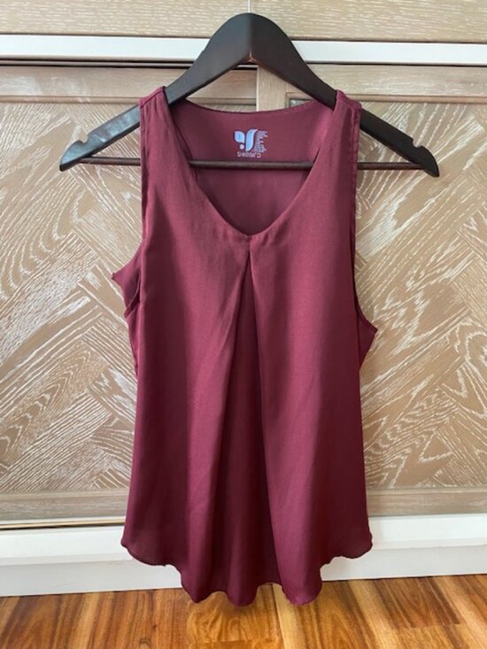 Shebird Tops - SheBird Stella Satin V-Neck Bra Blouse, Maroon
